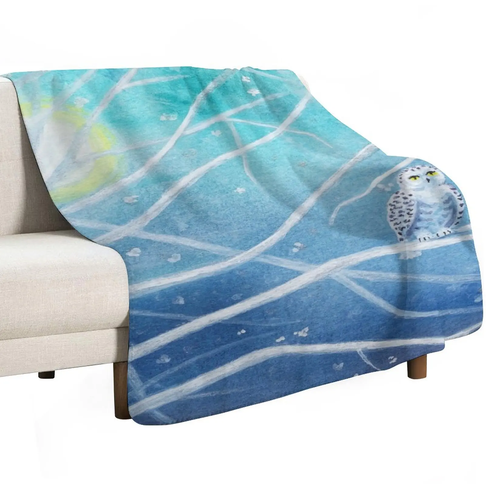 Snowy Owls On A Branch Throw Blanket Thins decorative Bed linens wednesday Designers Bed covers Blankets