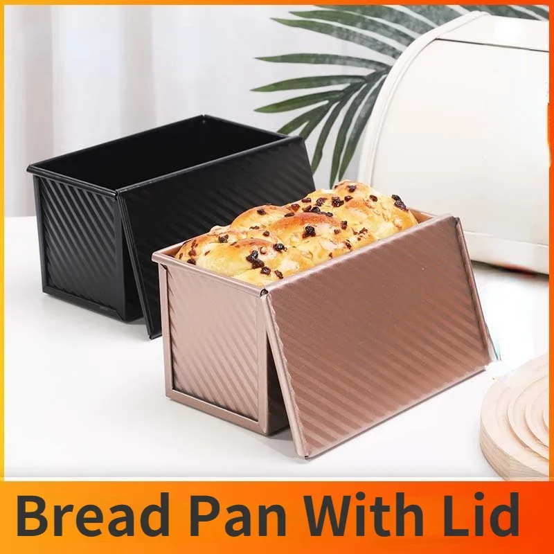 450g Rectangle Loaf Pan with Cover Bread Baking Mould Cake Toast Non-Stick Toast Box with Lid  Gold Aluminized Steel Bread Mould