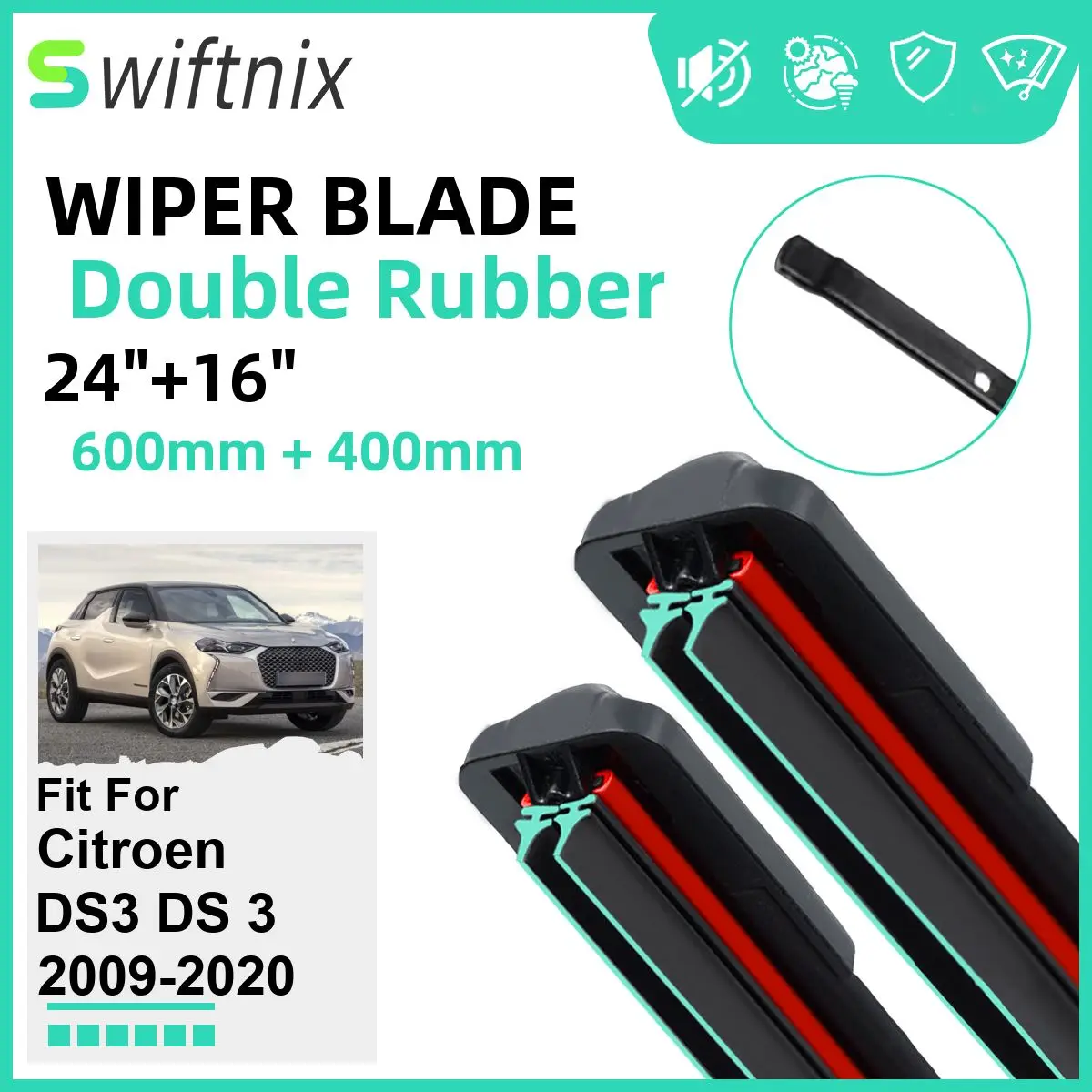 

Double Rubber Car Wiper Blades for Citroen DS3 DS 3 2009-2020 Front Windscreen Windshield Rubber Car Accessories 2018 2019 2020