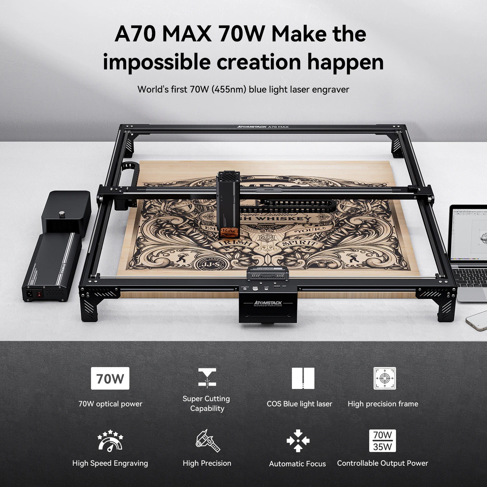 ATOMSTACK A70 MAX 70W Desktop CNC Laser Engraving Machine 850*800mm Engraving Area For Metal Acrylic Wood Laser Cutter Engraver