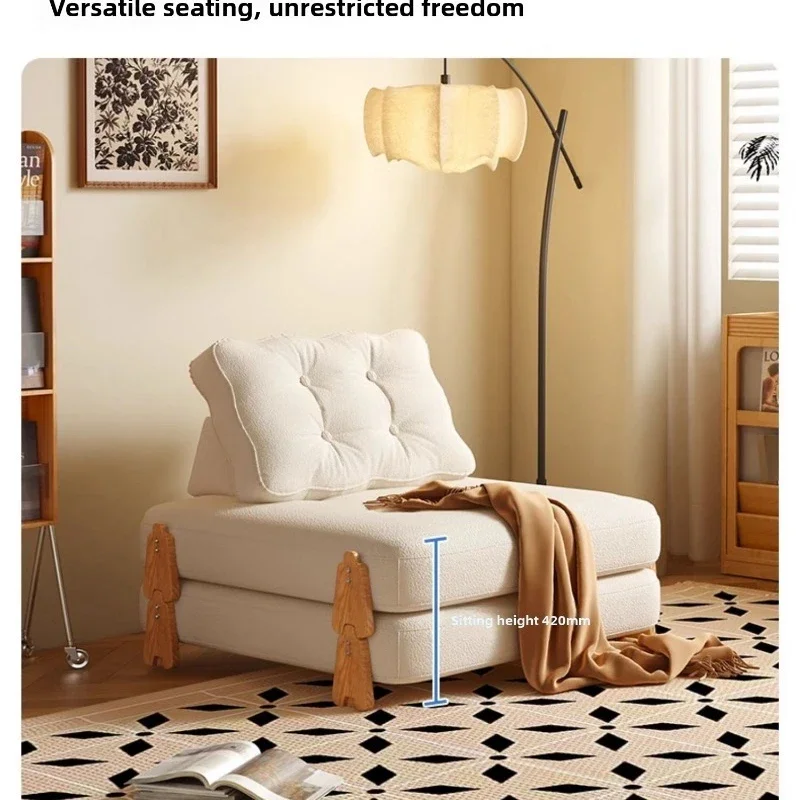 

Раскладной модульный диван-кровать, односпальный, кремовый, для малогабаритных квартир, в стиле минимализм.