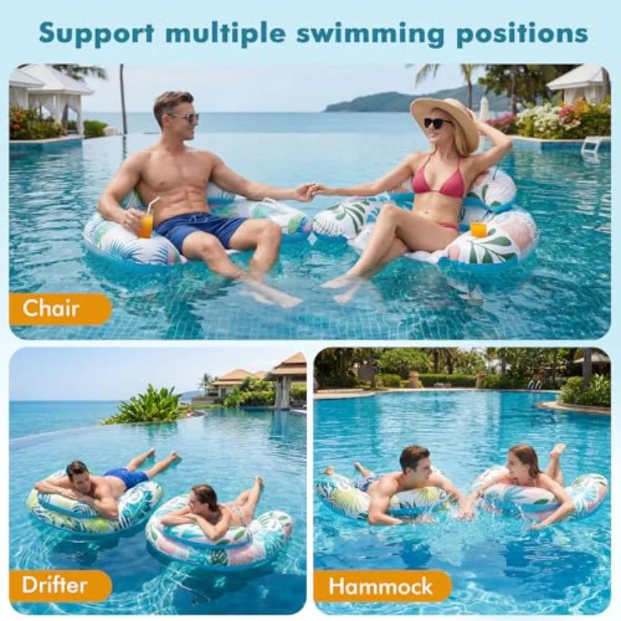 Pool Floats Adult, Pool Floaties with Two Cup Holders and Handles, Inflatable Pool Floats Chairs, Lake Floats Applies to Swimmi