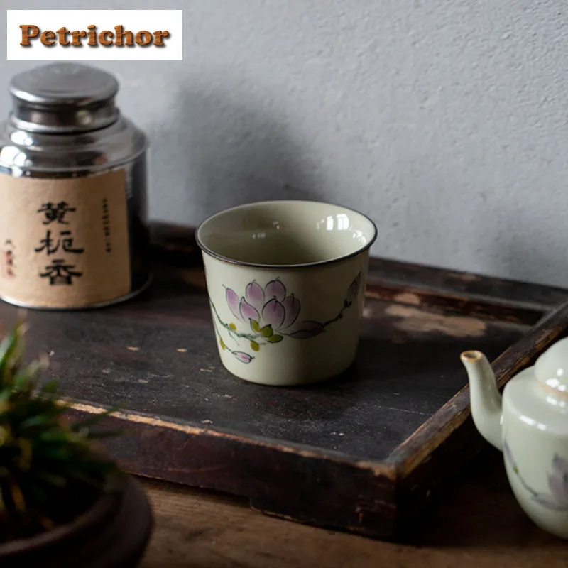 120 مللي مرسومة باليد ماغنوليا زهرة النبات الرماد فنجان الشاي زن وعاء الشاي كوب للشاي الشاي تذوق رائحة كوب Jianzhan ماستر أكواب تشا