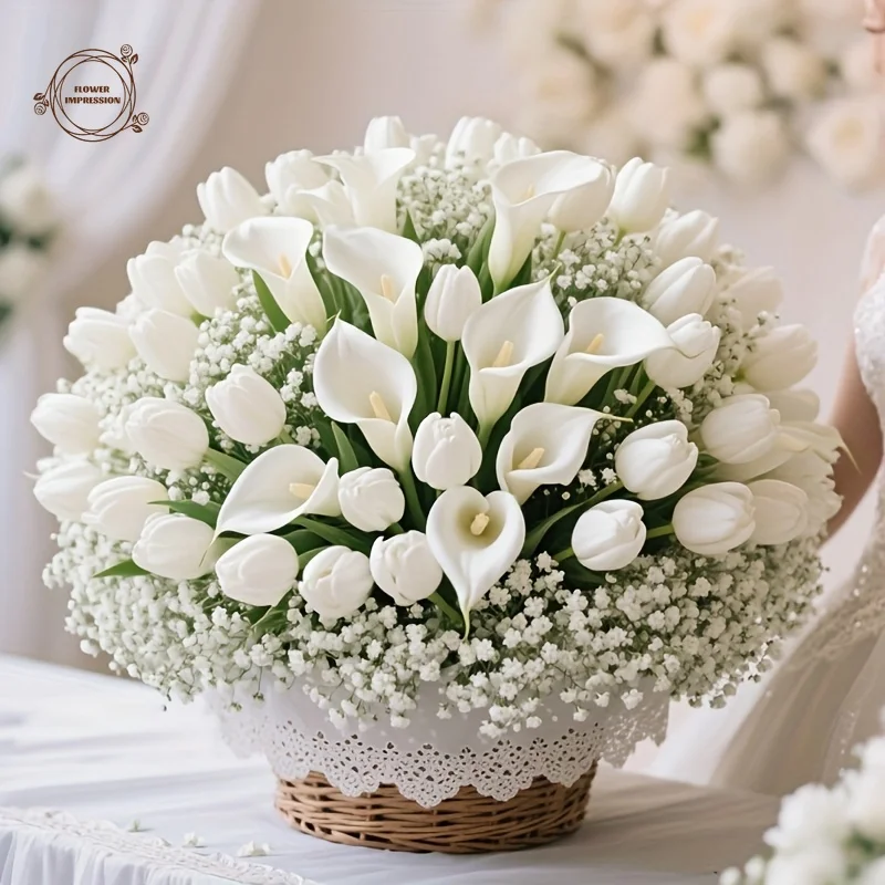 40 Stück künstliche Blumen, geeignet für alle Jahreszeiten und festliche Dekorationen, perfekt für die Hochzeit zu Hause, Gypsophila-Tulpen-Mix-Blumenstrauß – Detail 4