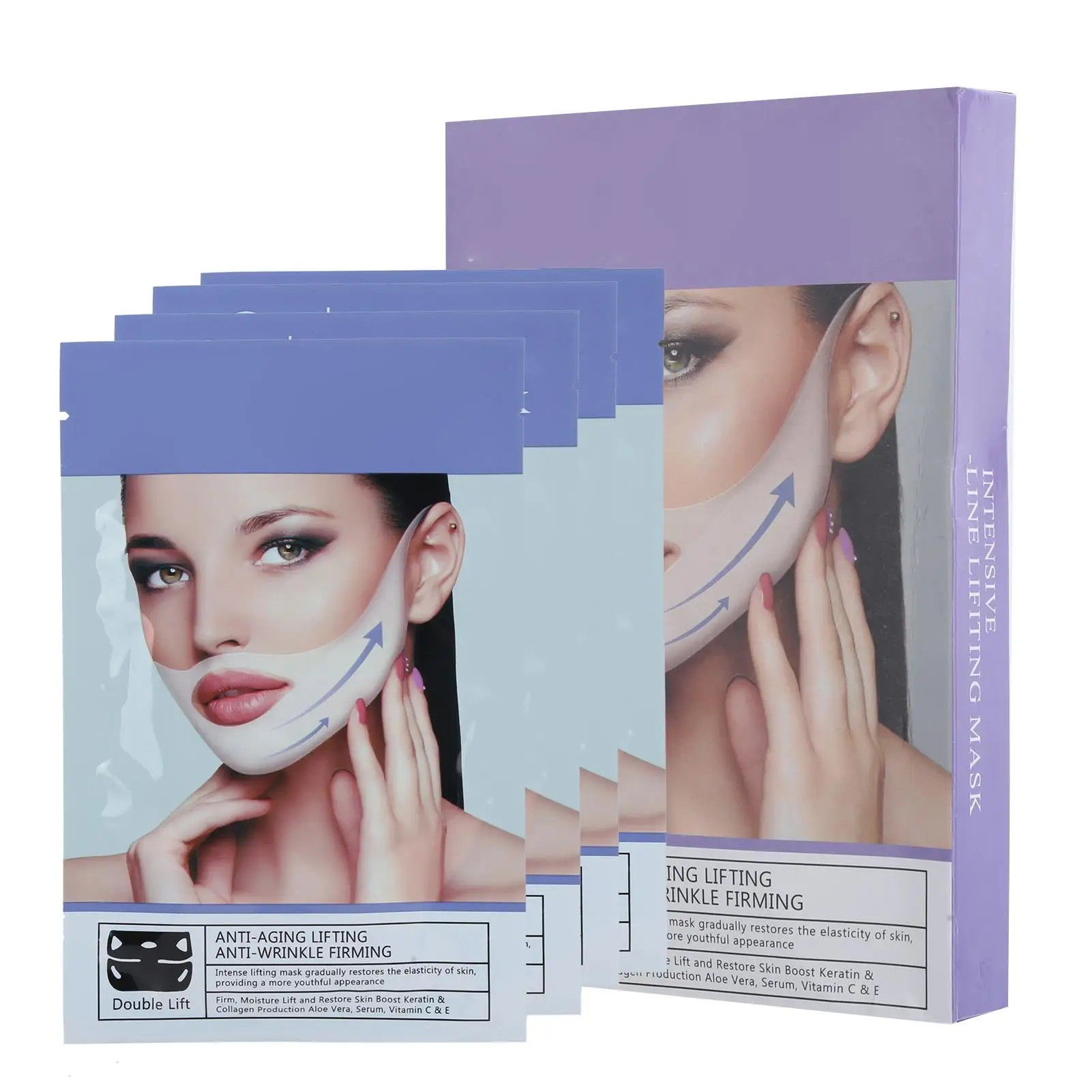 

4pcs V Shape Face Lift Mask - Slimming, Firming, Wrinkle Remover for Chin & Facial Line Moisturizing