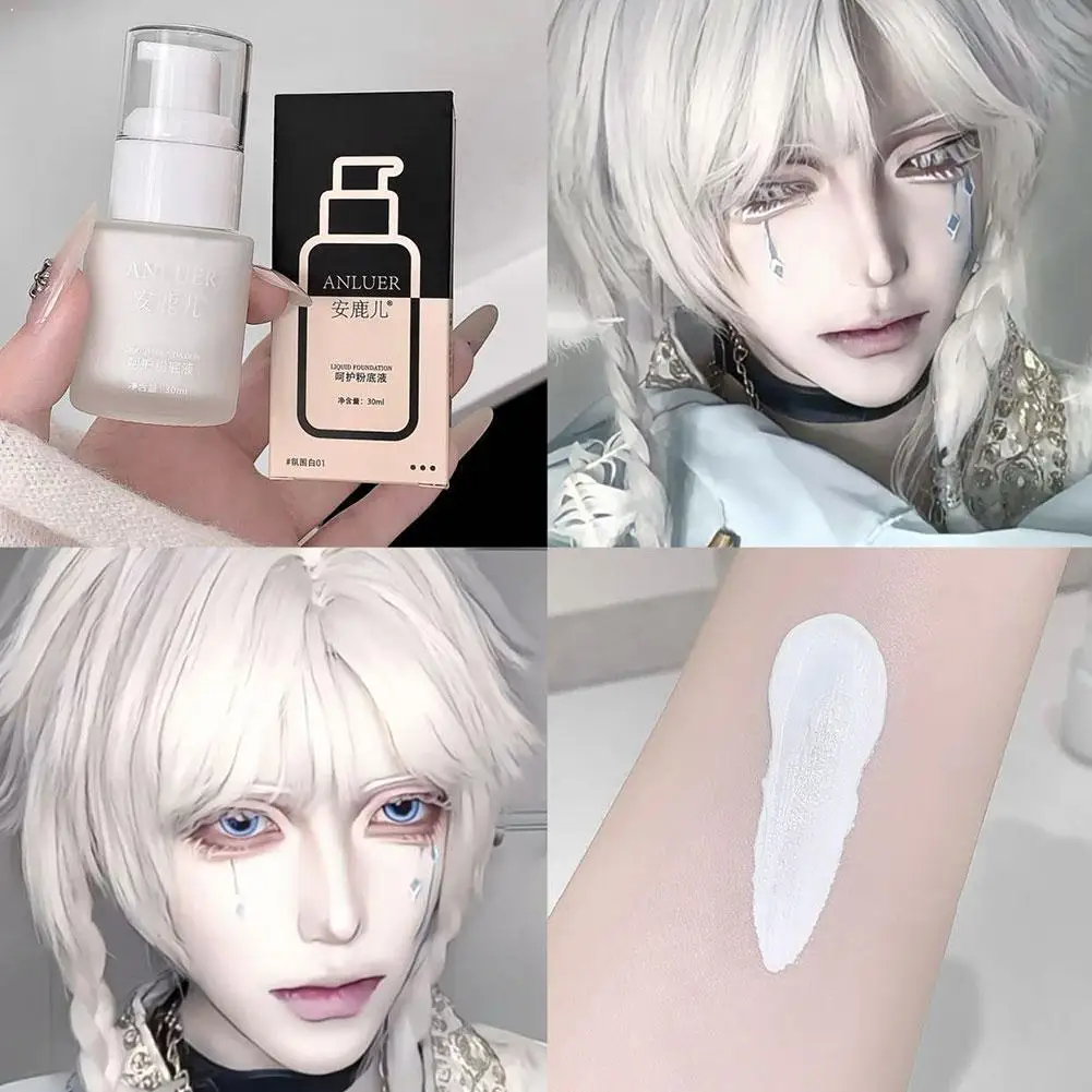 Pure White Liquid Foundation 30ml Matte Full Coverage Long Lasting Waterproof Face Makeup Base Cream For Cosplay Halloween Stage