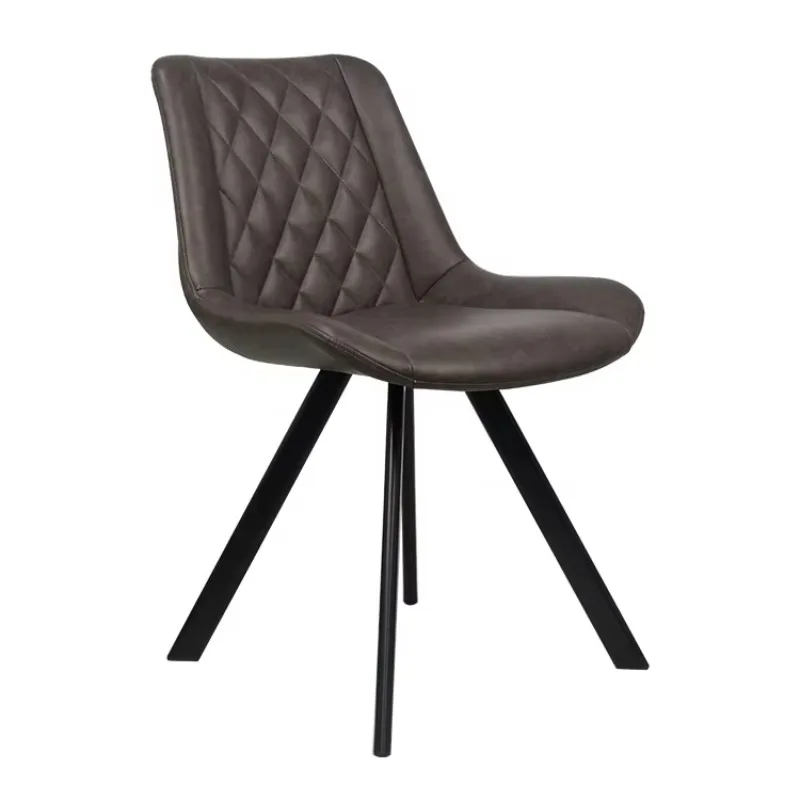 Light Luxury Quilted Backrest Metal Legs Furniture PU Leather Dining Chair