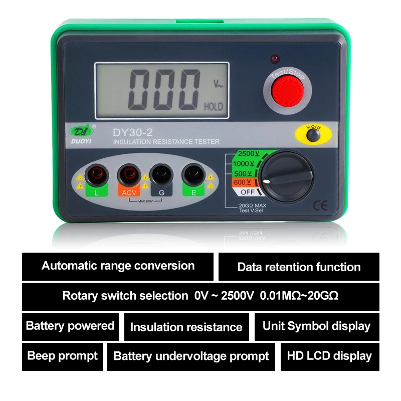 DY30-2 Digital Megohm Meter Automotive AVC Swing Meter High Precision 500V Measurement Insulation Meter Resistance Tester