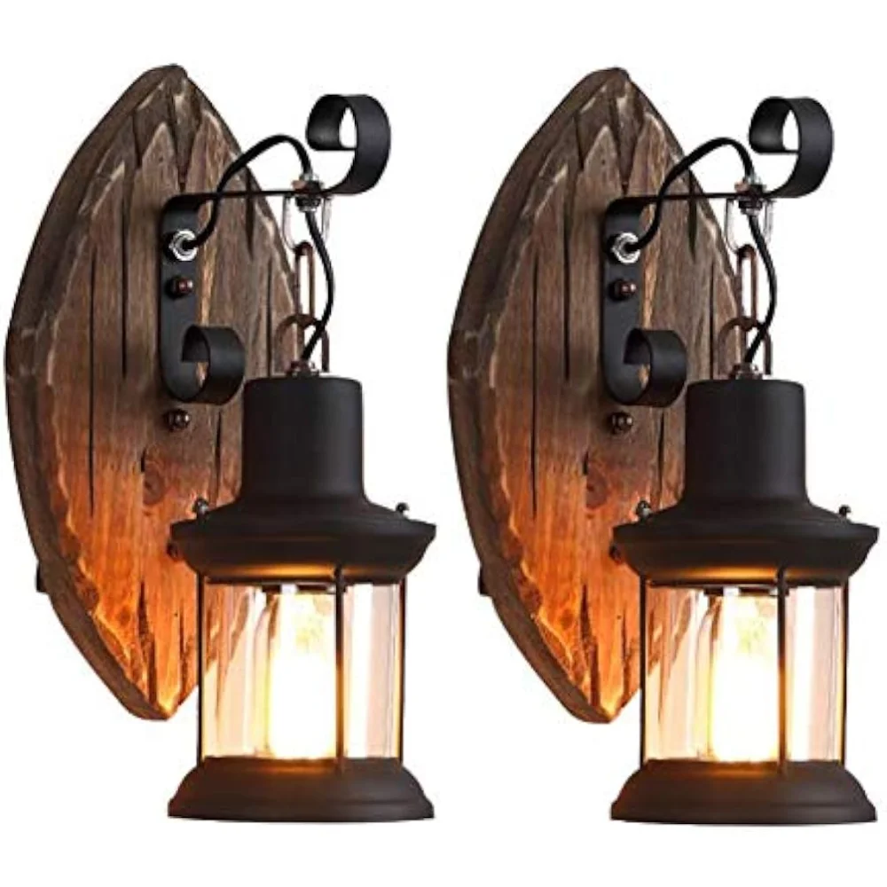 

Vintage Industrial E27 Wall Lights, Metal Body&Wood Base&Glass Lampshade, Indoor Aisle Hotels Bar Cafe Retro Nostalgia Wall Lamp