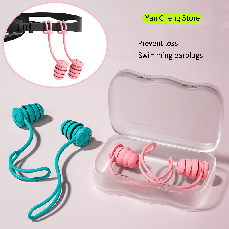 Soft Silicone Swimming Earplugs With String Anti-lost Waterproof Ear Plugs 3 Layers Noise Reduction Earbuds For Sleep Swimming