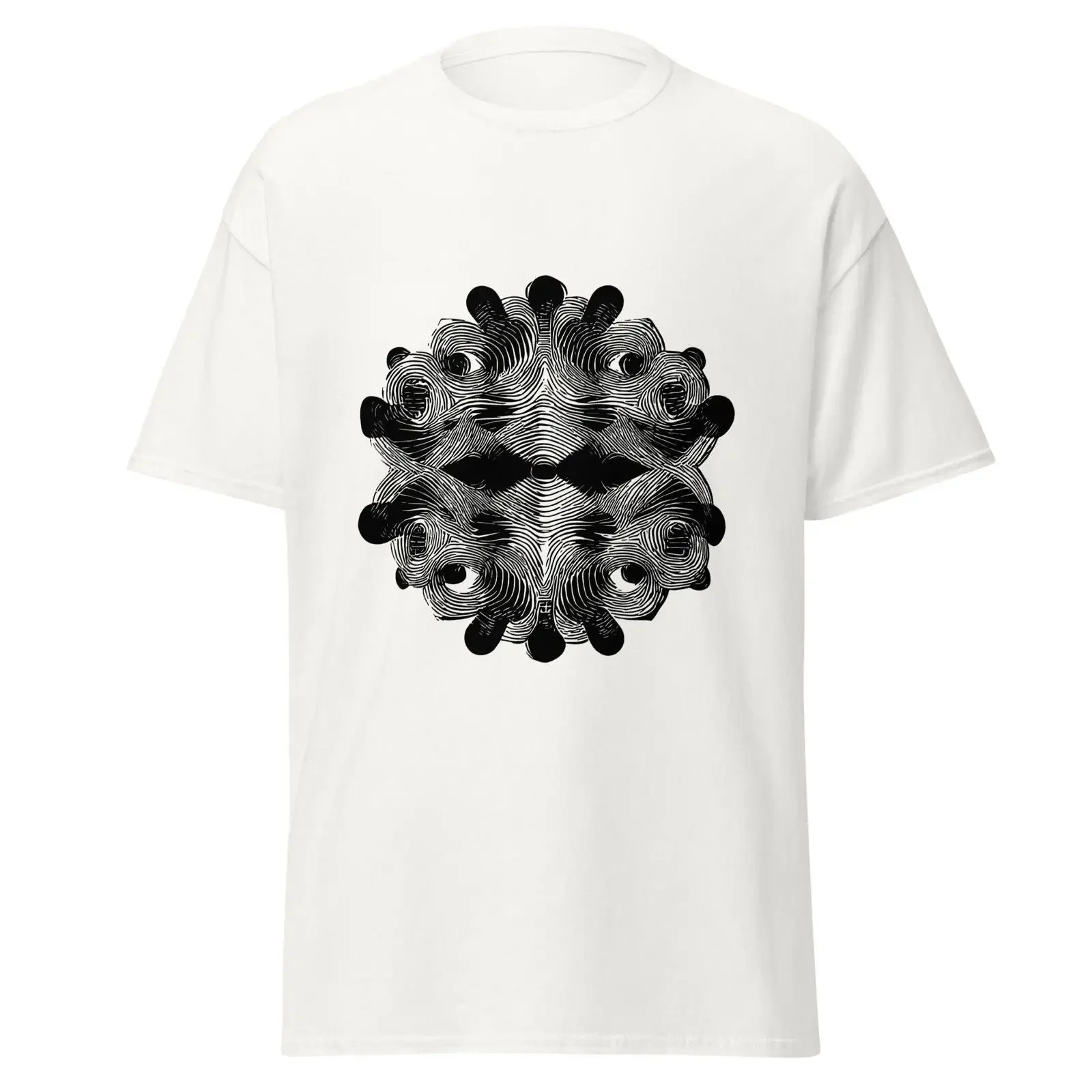 Eye of Sight Black and White Abstract Generative Art T shirt Psychedelic Alien 2D Geometry Minimalist vintage Washed streetwear