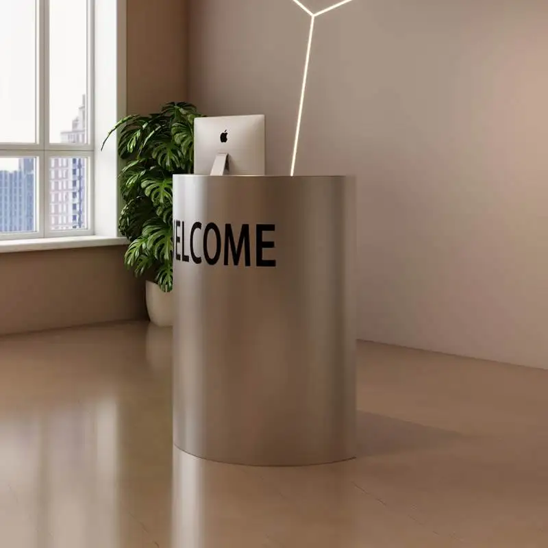 Creative reception desk, semi-curved small cashier counter, small bar counter, oil drum baking paint, clothing store