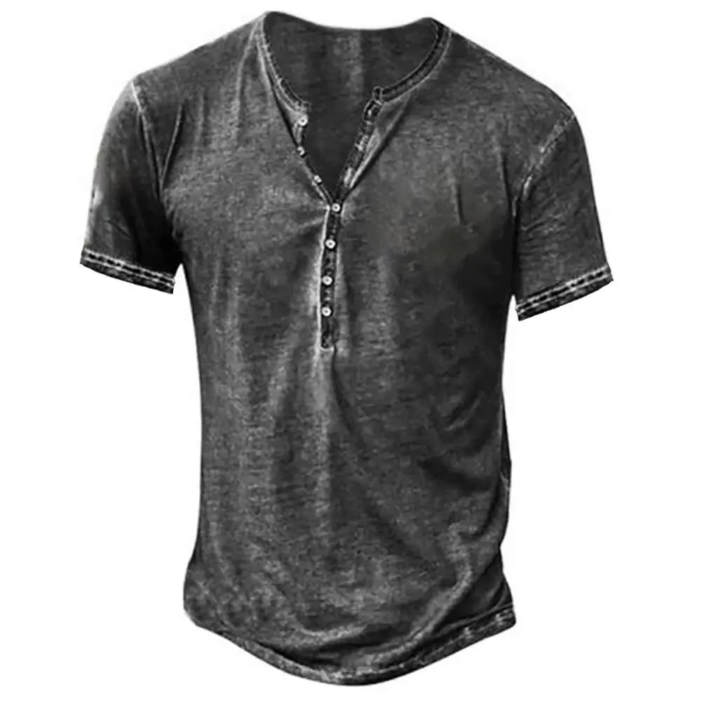 Vintage Retro V-Ausschnitt Figurbetontes Casual Street-Style-Oberteil mit Knopfkragen, Modisches Herren-Freizeithemd mit kurzen Ärmeln – Detail 5