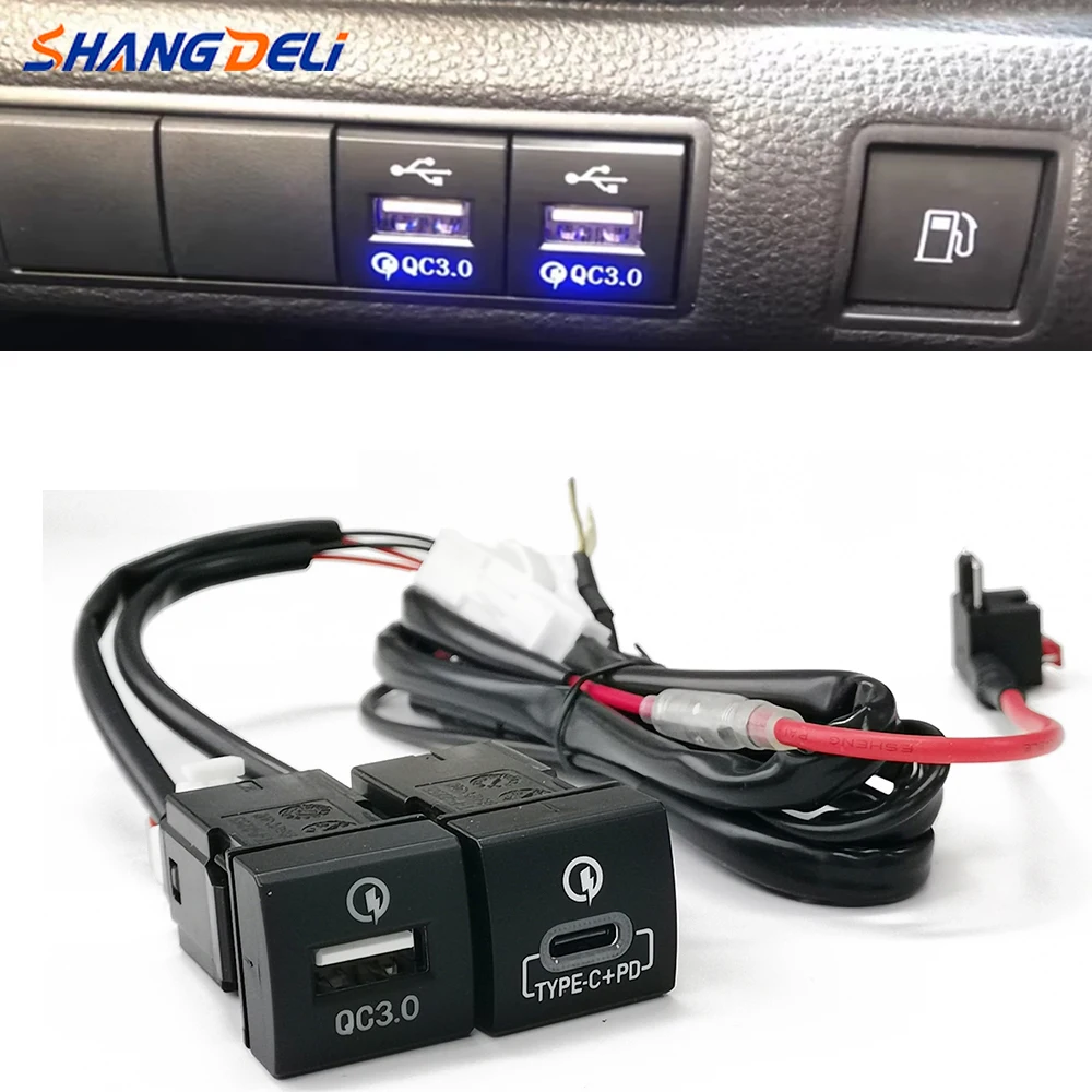 

Compatible for Toyota PRADO 2018-2022 Car Fast Charger Dual QC3.0 USB Type C Interface Adapter Modified Charging Socket