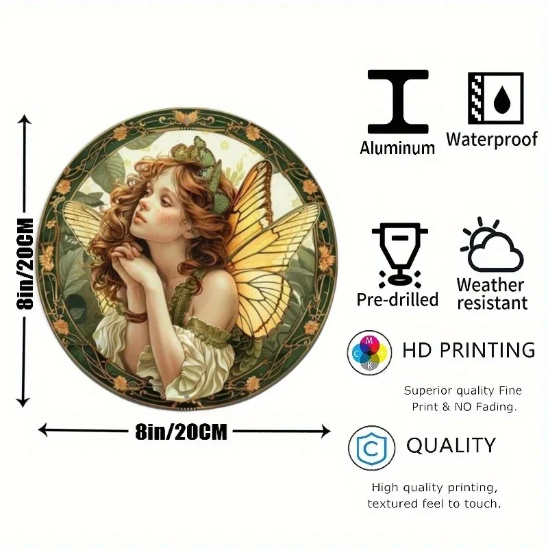 3D Round Metal Aluminum Sign Art Enchanting Spring Fairy Decorative Plates Entrance Gift Mask Theme Club Home Room Wall Decor