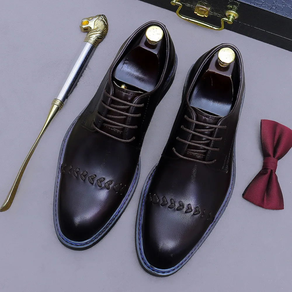 Scarpe derby a triplo snodo da uomo |   Scarpe basse da lavoro formali e casual in vera pelle di vacchetta, basse