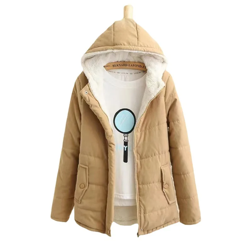 2023 Autumn Winter New Cotton Wool and Thick Women Hooded Coat College Style Long-sleeved Bread Coat Padded Jacket