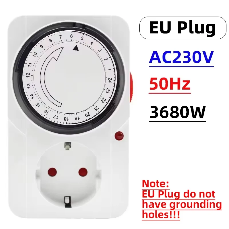 24 Hour Cyclic Timer Switch Universal Timing Socket Mechanical Timer EU/US/UK Plug-in Mechanical Timer for Lights and Appliances