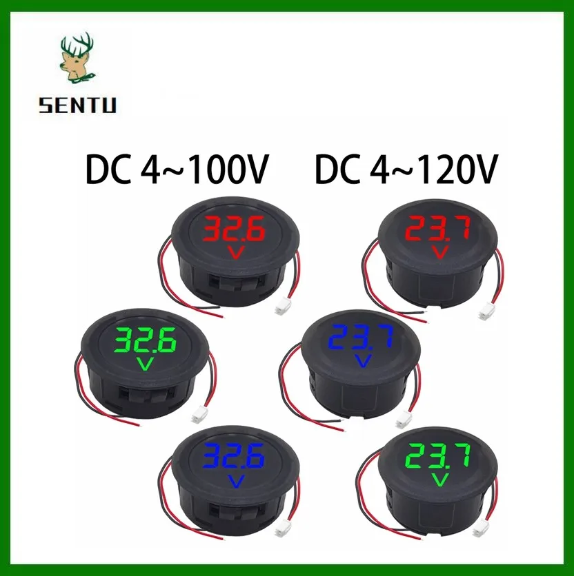 DC 4-100V LED Digital Display Round Two-wire Voltmeter DC Digital Car Voltage Current Meter Volt Detector Tester Monitor Pane