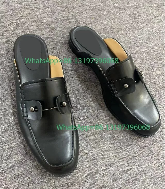 

Men black matal design causal mules flats new arrive runway metallic PU shoes party daily slip-on shoes size 39-47 footwear