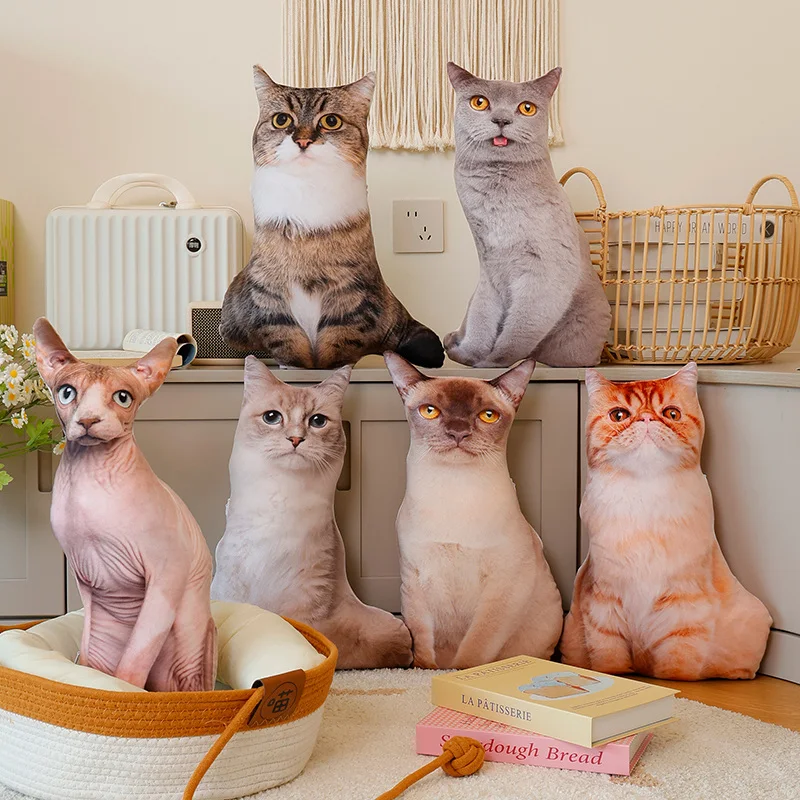 Poduszki pluszowe w kształcie kota, 48 cm, urocze, realistyczne, miękkie pluszaki, dekoracja na sofę, pluszowa zabawka z kreskówki, prezent dla dzieci.