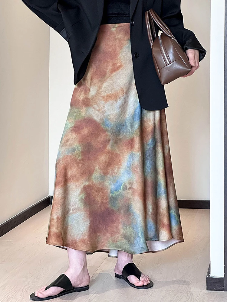 

Юбка-трапеция с высокой талией, оранжевым градиентом и тонким узором, повседневная, женская, модная, новинка весна-осень 2026