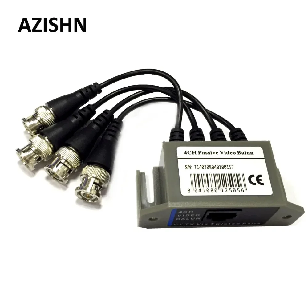 AZISHN 4CH HD Passive Video Balun Transceiver BNC To UTP RJ45 CCTV Via Twisted Pairs for AHD TVI CVI Camera DVR CCTV System