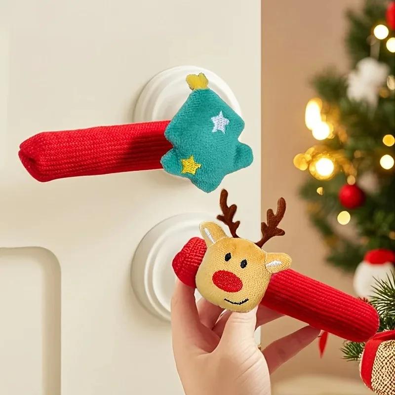1/4pcs Christmas door handle decorations, Santa Claus door handle gloves,Christmas tree decorations,room covers home accessories