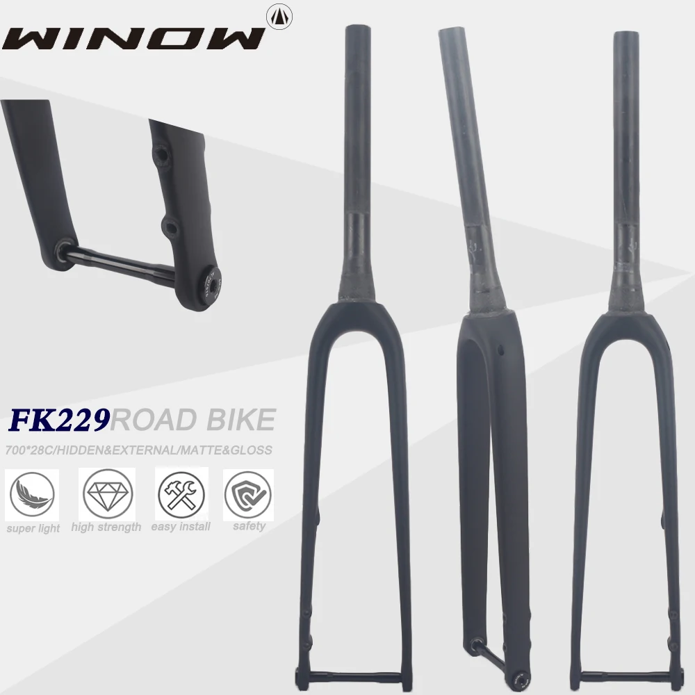 

Winowsports Full Carbon Road Bike Fork Disc Brake 700*28C 100x12mm Thru Axle Road Carbon Fork External Cable Offset 45mm