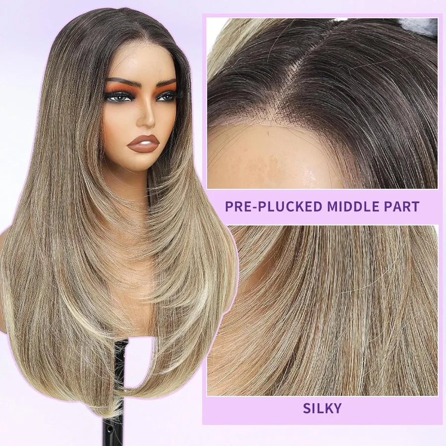 باروكة أمامية من الدانتيل الاصطناعي ملابس منتفخة مسبقًا شعر مستعار بدون صمغ 13X4X1 بوصة شعر مستعار عالي الدقة بطبقات من الدانتيل شعر مستعار مسبقًا مبيض مسبقًا