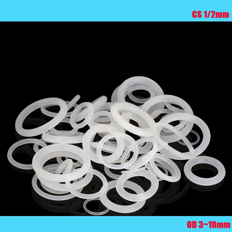 

50pcs CS 1/2mm OD 3 ~ 10mm VMQ White Silicone Ring Gasket Food Grade Waterproof Washer Rubber silicone gasket rubber o-ring