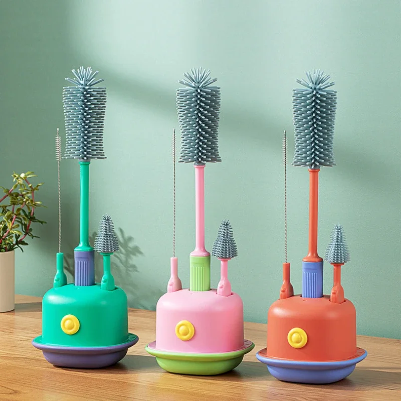 Brosse Bebe Set 3PCS Baby Bottle Cleaner Brushes Silicone 360 Degree Rotation Nipple Cup Bottle Cleaning Brush Limpia Biberones