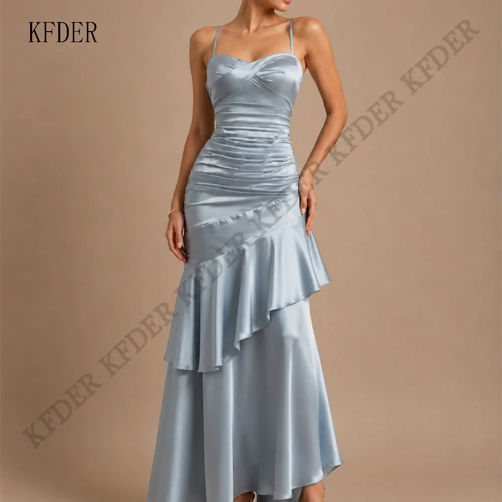 Light Blue Satin Tiered Formal Party Dresses Jersey Mermaid Celebrity Dress Sweetheart Sleeveless Evening Dress Long Prom Gowns