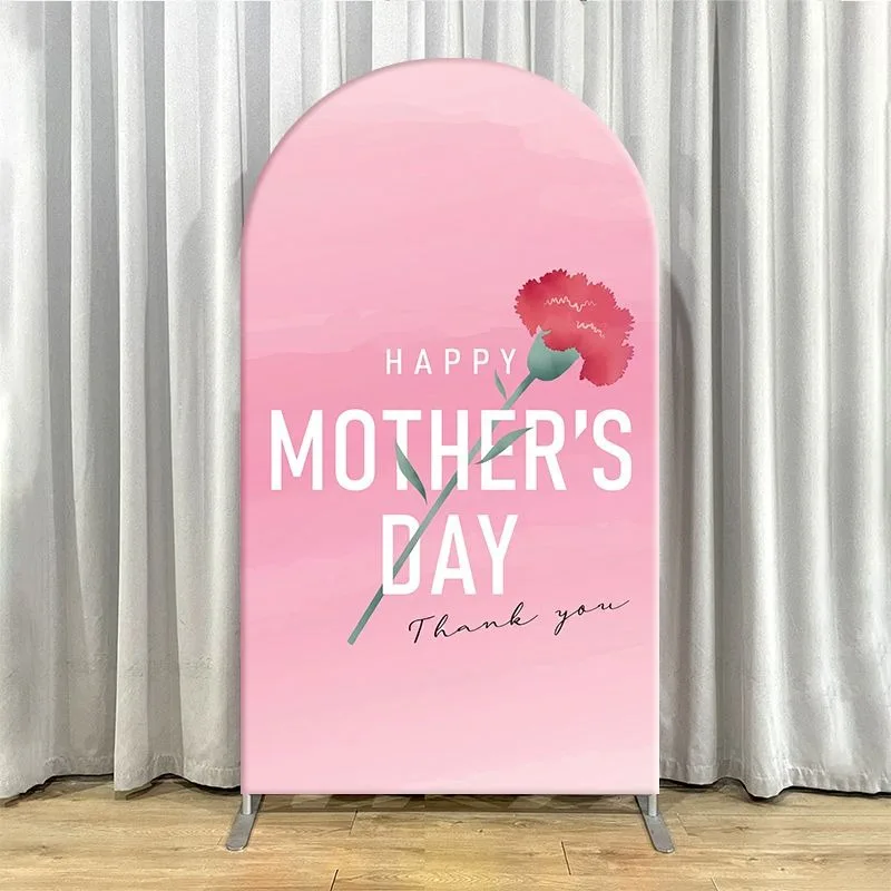 Elastic Double-layer Arch Backdrop Cover Elegant Mothers Day Background for Celebrations Featuring Pink Carnations Floral Design