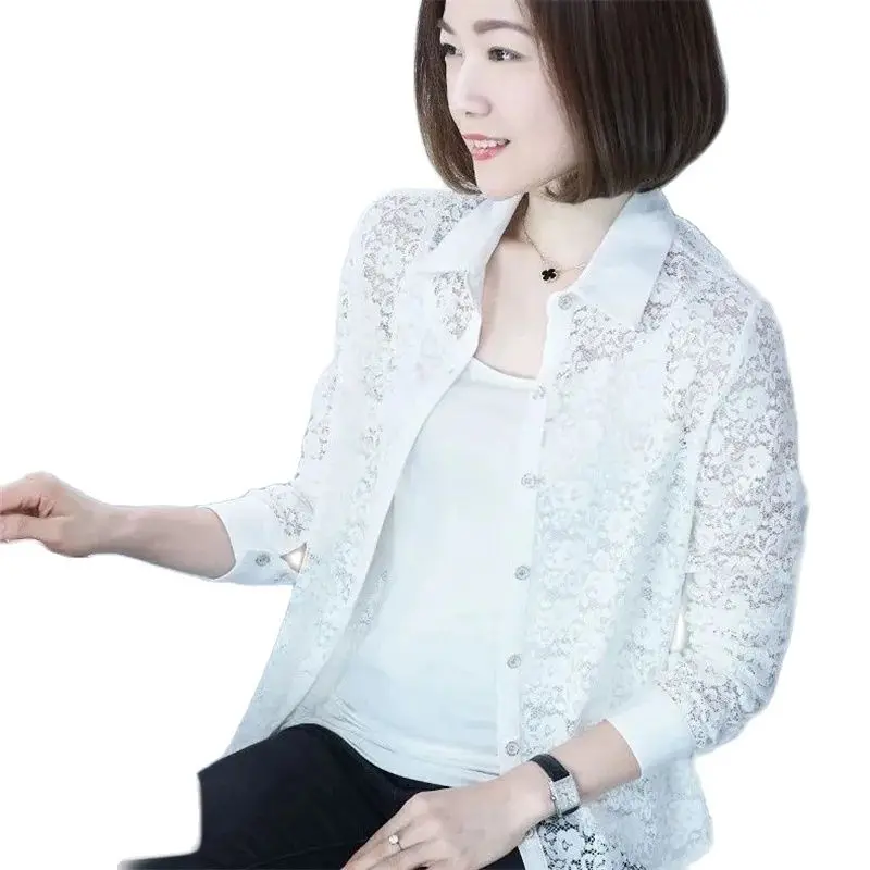 

Spring And Summer Personality Sweet And The Sun Protection Clothing Long-Sleeved Hollow Lace Air-Conditioned Shirt is Female