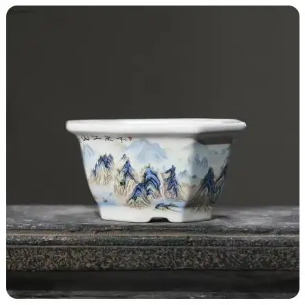 6 Size Chinese Rectangular Hand-Painted Succulent Flower Pot Ceramic Bonsai Pot Household Desktop Decorative Flower Pot