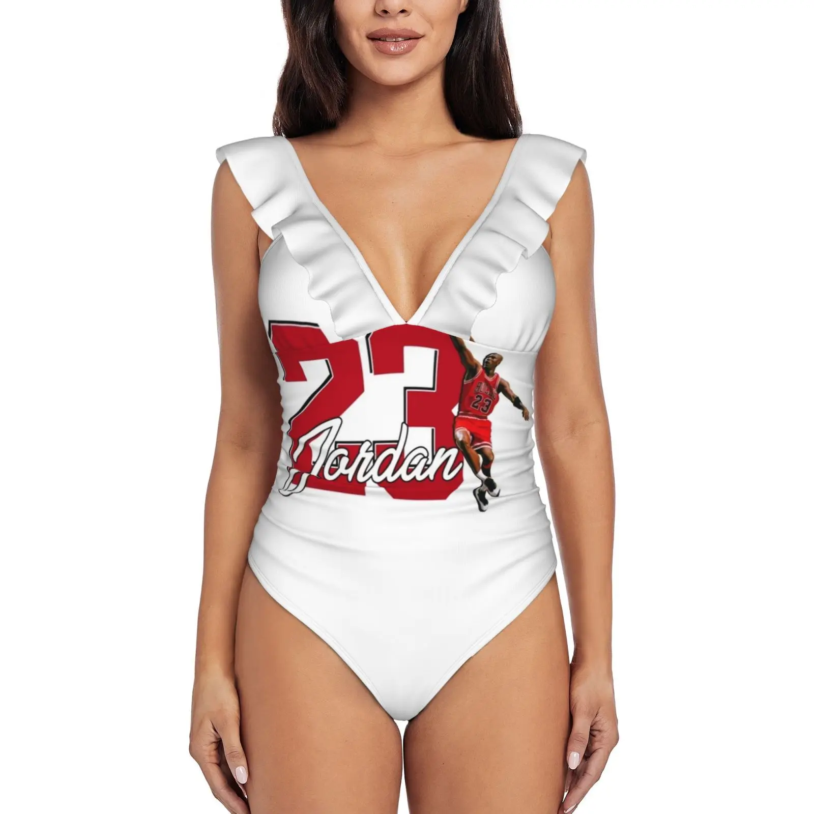 23 Women\'S Ruffle One Piece Swimsuit Bodysuit One Piece Swimwear Bathing Suit Beachwear Mj Air Michael 23 Chicago Bulls