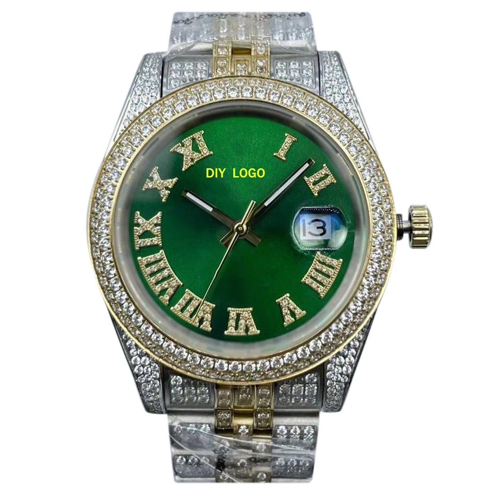 Customized LogoElegant 41mm men's automatic watch, diamond watch with Roman numeral mechanical movement, men's gift