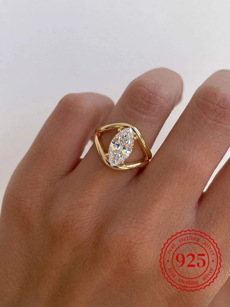 Modischer hohler Zirkon-Marquise-Ring aus 925er-Sterlingsilber für Damen, Jahrestag, Verlobung, Hochzeit, luxuriöser, hochwertiger Schmuck