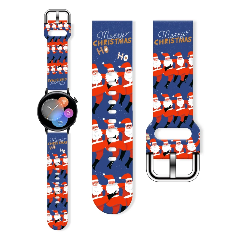 

20mm Christmas Series 3 Printed Strap for Samsung Galaxy 7/6/5 40mm 44mm Band Replaceable Bracelet for Xiaomi Amazfit Watchband