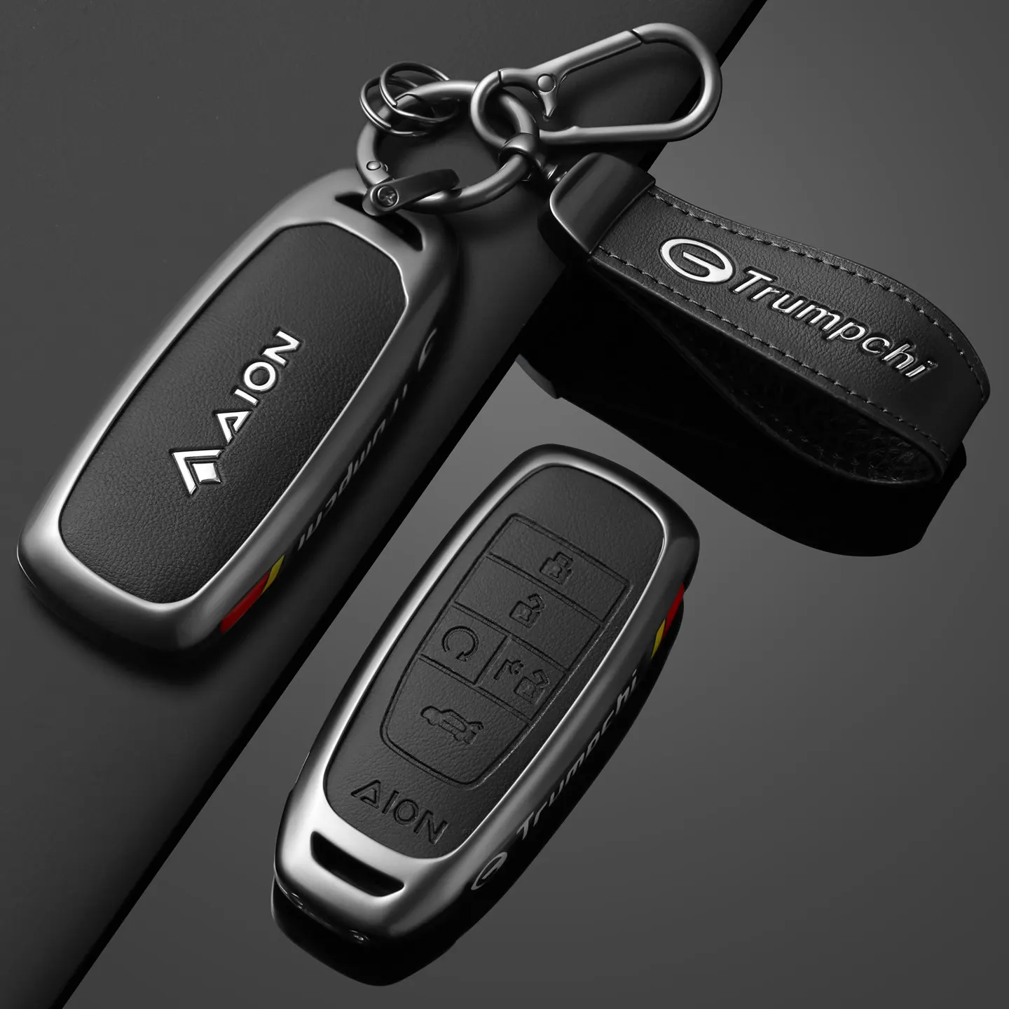 Zinc Alloy Leather Smart Car Key Fob Case Cover Chain for GAC Aion S Xuan 580 / Mei 630 / Aion Y Plus / UT Super