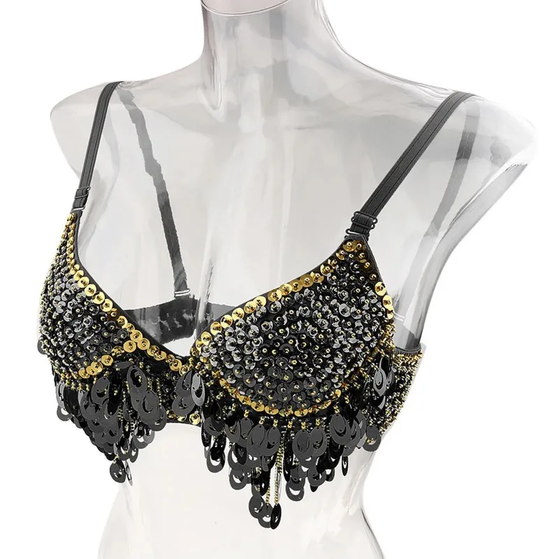 Belly Dance Bra Neck Sequin Tassel Bra Belly Free Multiple Sequin Sequin Tassel Halter Belly Dance Exotic Dancewear - Image 6