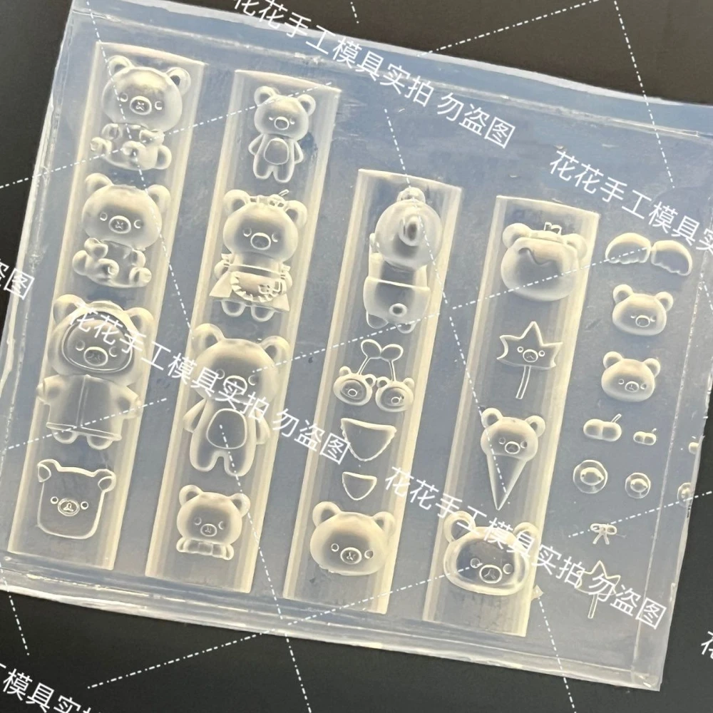 

1Pc Kawaii Cartoon Rilakkuma 3D Acrylic Nail Art Mold Diy Design Raincoat Apron Cherry Ice Cream Silicone Nail Art Carving Mold