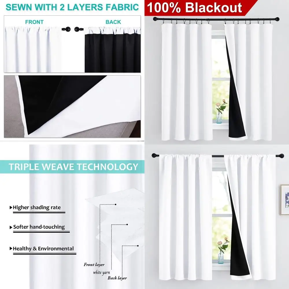 

Thick Double Layer Blackout Curtains, Insulated Thermal Drapes, 52W x 63L Pair for Kitchen/Bedroom