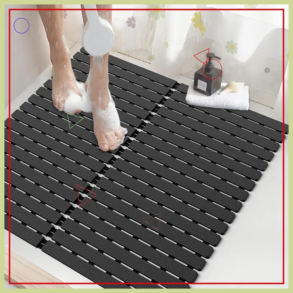 

Противоскользящий коврик для душа с 200+ присосками, быстросохнущий и пригодный для машинной стирки, 60x60 см, незаменимый аксессуар для ванной комнаты, черный