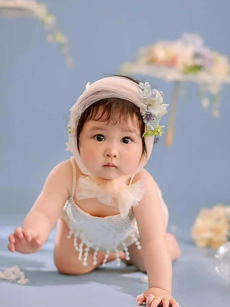 Robes en dentelle à franges pour bébés filles, robes dos nu, écharpe de sauna à fleurs en maille, vêtements de photographie de style bohème, doux