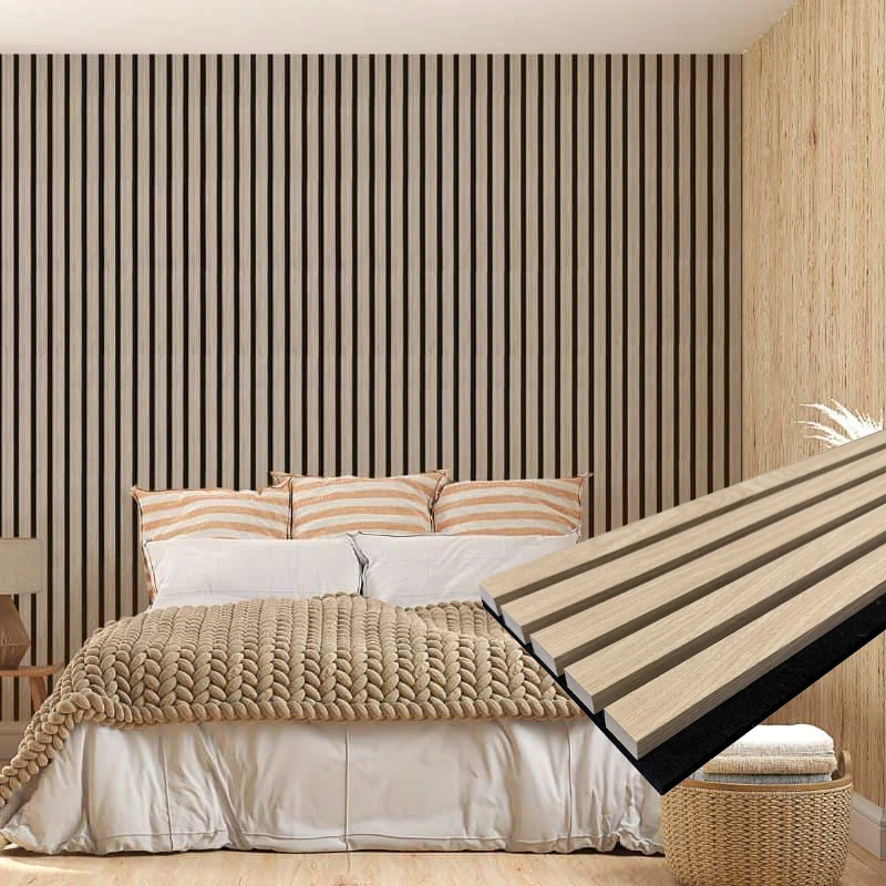 

Modern Wall Interior Panels Decor Wood Veneer Slat Wall Panel Acoustic Panels Soundproof For Bedroom & Hotel