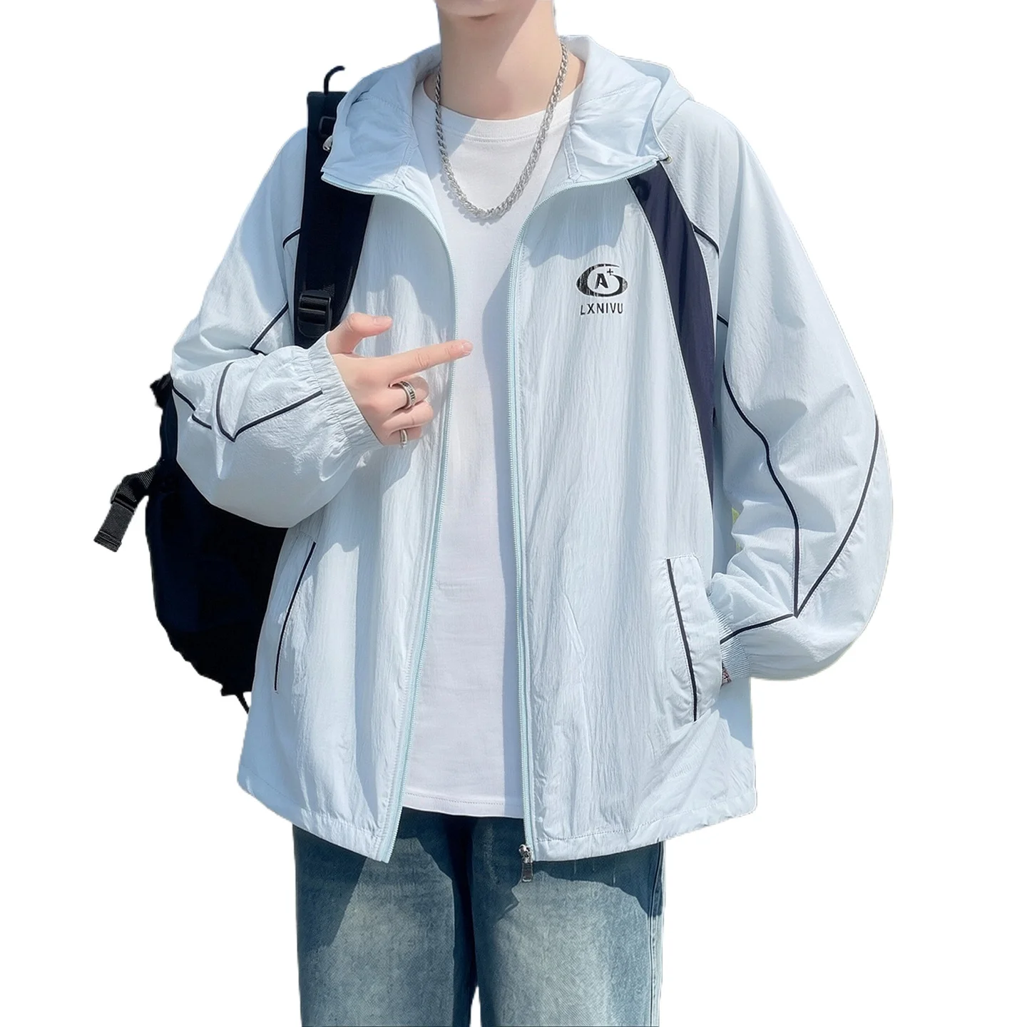 

Men's Lightweight Hooded Sun Protection Jacket Summer Trendy Color Block UV Proof Skin Coat Daily Commute Sports Casual Outdoor