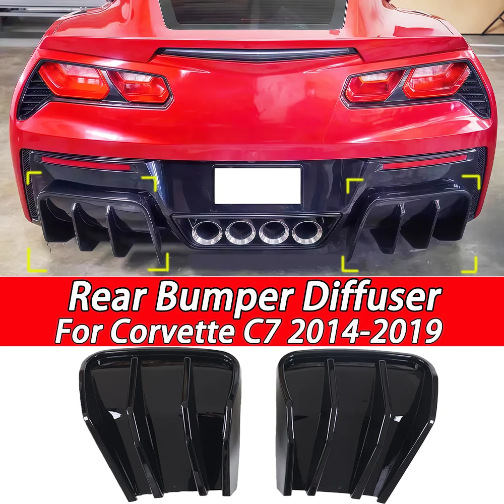 For Chevrolet Corvette C7 2014-2019 Carbon Look Glossy Black Rear Bumper Diffuser Rear Lip Spoiler Body Kits Car Accessories
