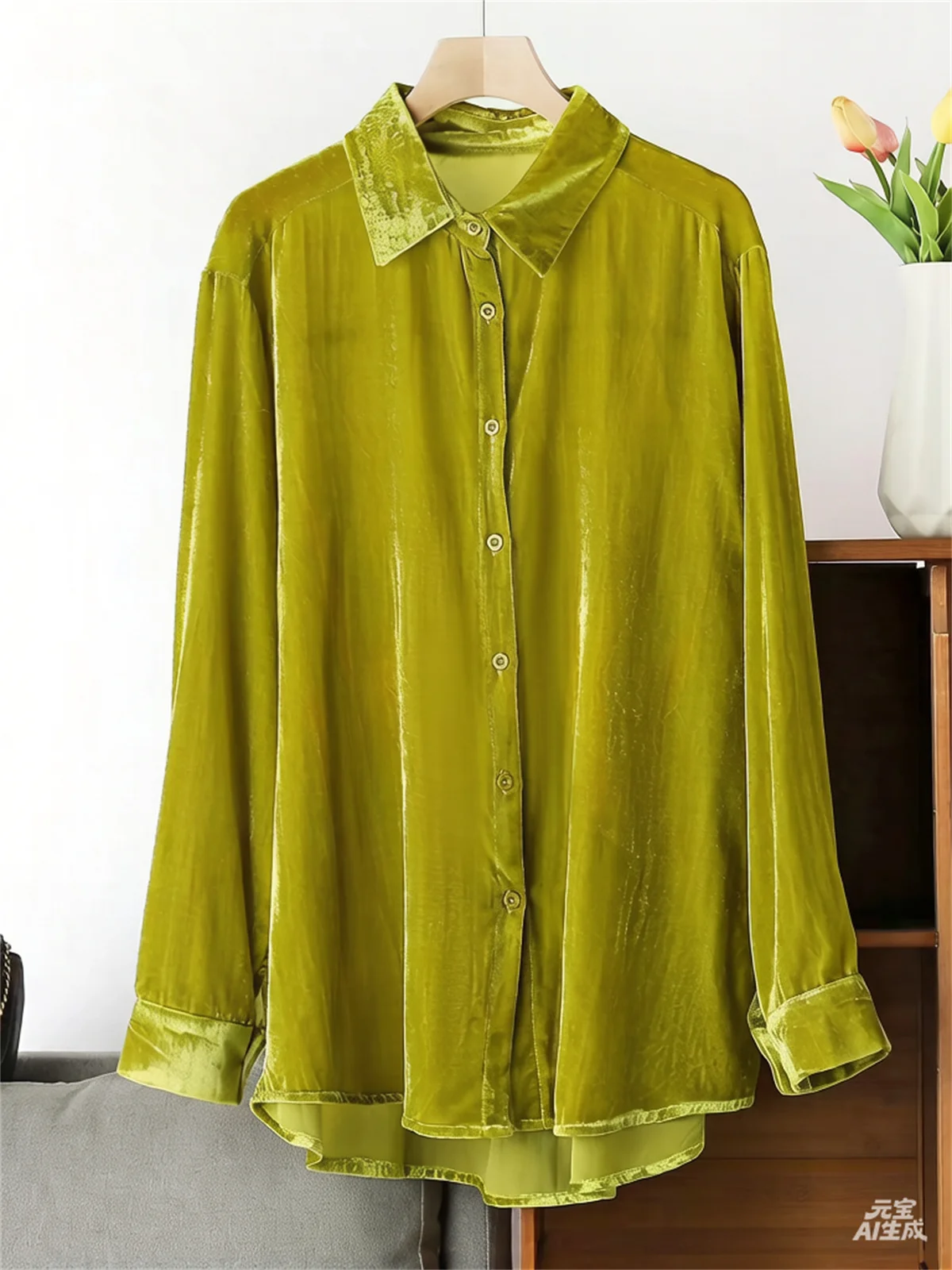 Plus size Shirt women Long Sleeve Spring Autumn Pure Casual Outerwear velour Shirt Premium Feel  Velvet blouse